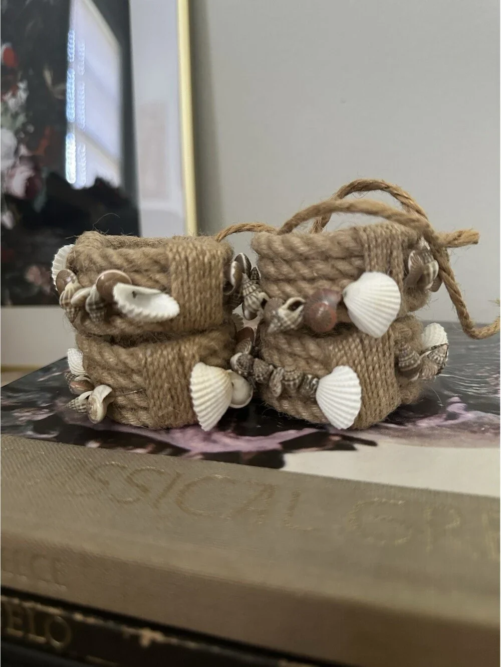 Jute Seashell Napkin Rings Set Of Four Coastal Or Beach Decor